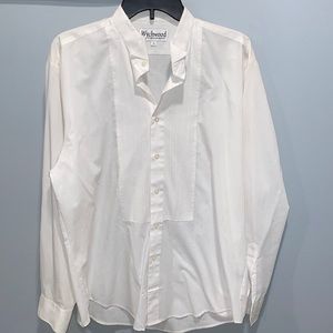 White cotton button up front tuxedo shirt